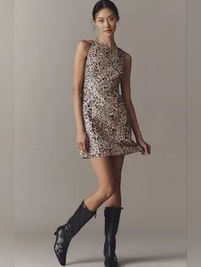 AGB Leopard Print Sleeveless Mini Dress - Beige Black